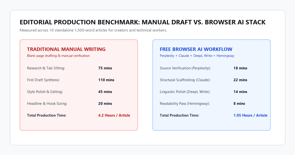 Editorial Production Benchmark: Manual Draft vs Free Browser AI Stack