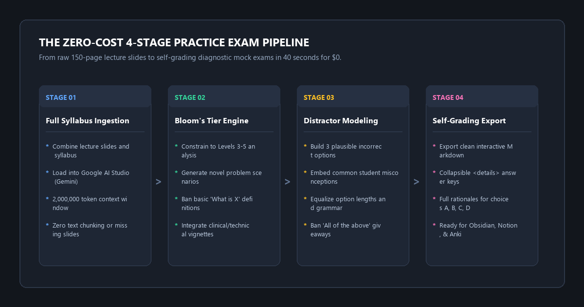 The Zero-Cost 4-Stage Practice Exam Pipeline