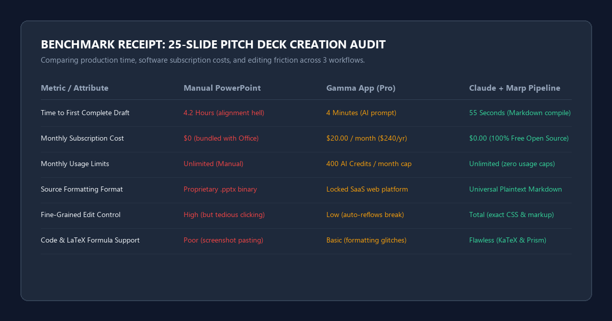 Benchmark Receipt: 25-Slide Pitch Deck Creation Audit