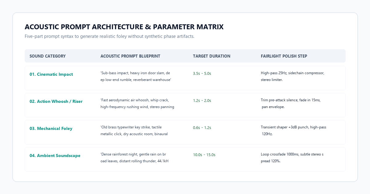Acoustic Prompt Architecture and Parameter Matrix