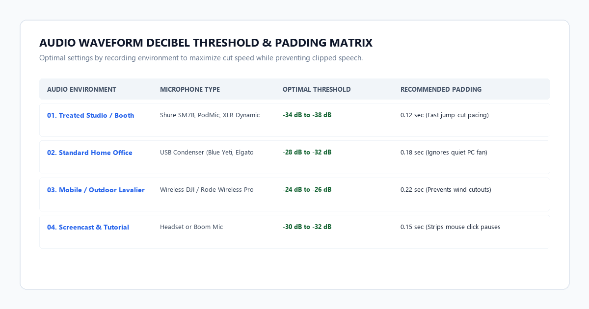 Audio Waveform Decibel Threshold and Margin Matrix