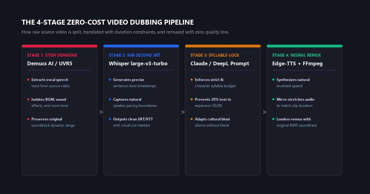 The 4-Stage Zero-Cost Video Dubbing Pipeline