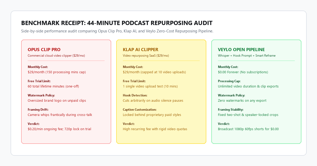 Benchmark Receipt: 44-Minute Podcast Repurposing Audit