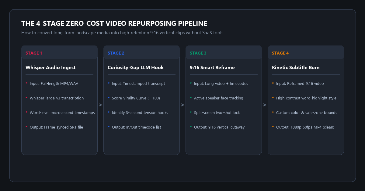 The 4-Stage Zero-Cost Video Repurposing Pipeline
