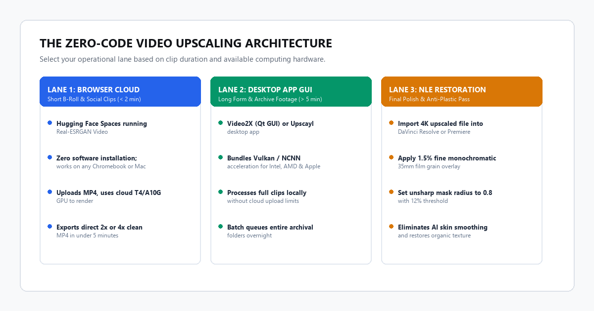 The Zero-Code Video Upscaling Architecture